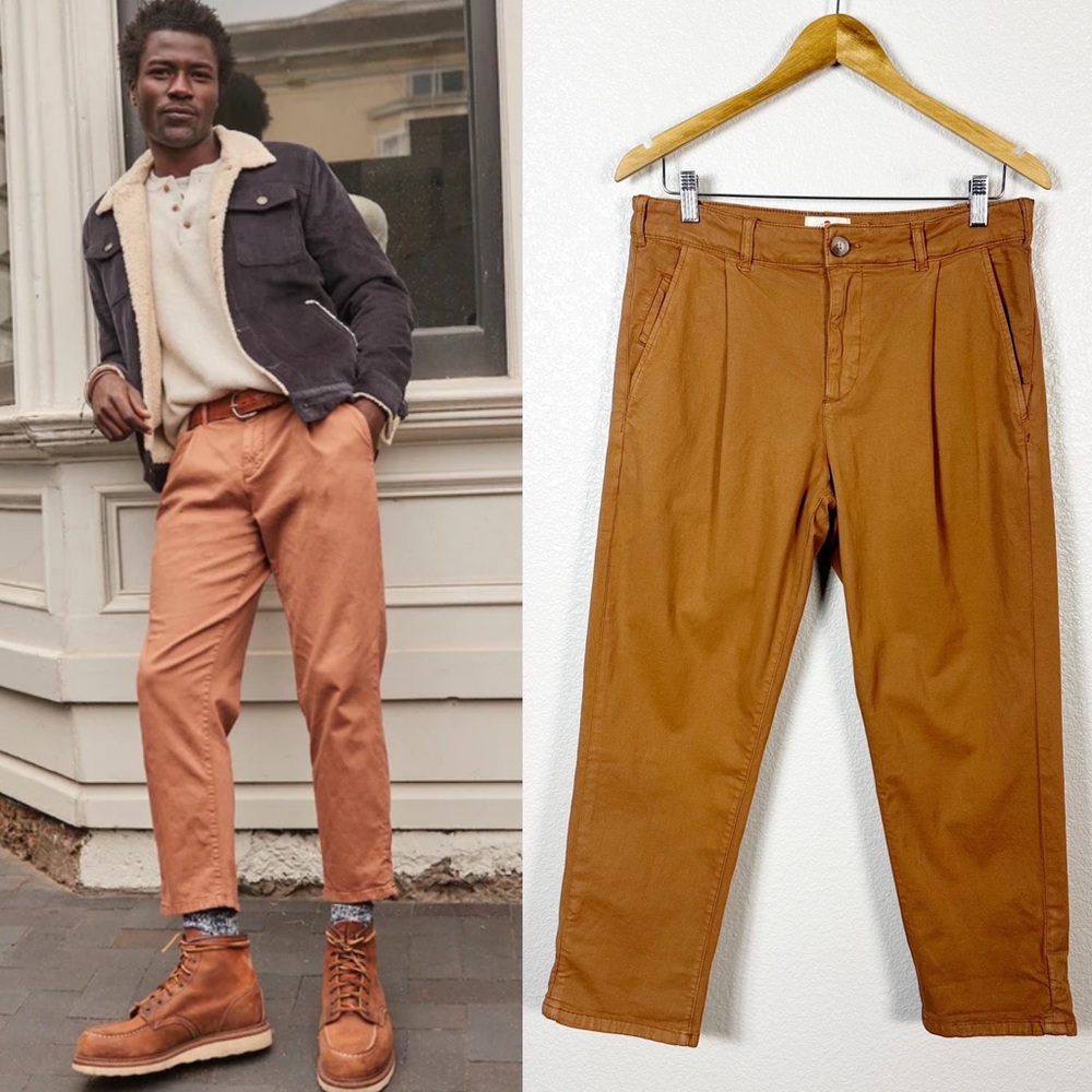 Marine Layer Mens Hudson Relaxed Cropped Pant in Faded Chestnut Size Medium